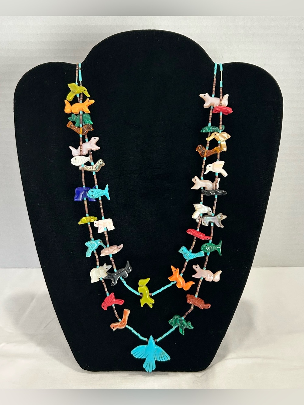 Vintage Sterling RG Raymond Gasper Fetish Necklace, Multi-Stone Heishi Beads